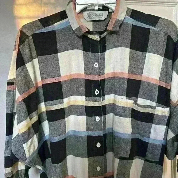 ANGELIQUE Vintage 90’s Women’s Checkered Blouse 100% Cotton Size Medium - Picture 3 of 5